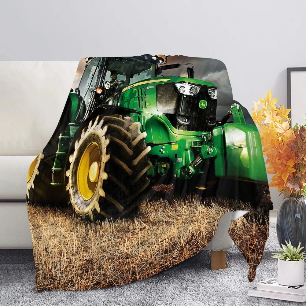 Car Tractor Pattern Sherpa Flannel Blanket Cozy Soft Winter Sofa Cover Throw Blankets Warm Plush Quilt Home Bedroom Decorative