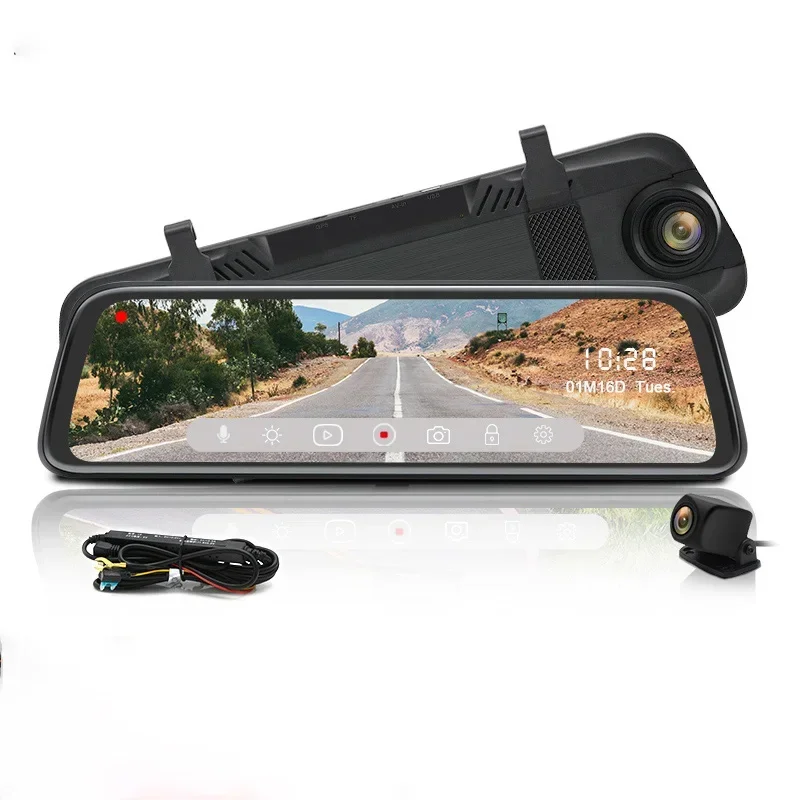 

New Back Camera 1080P Car Dash Cam Dual Lens DVR 10'' IPS Touch Screen Rear view Mirror Driving Recording Recorder