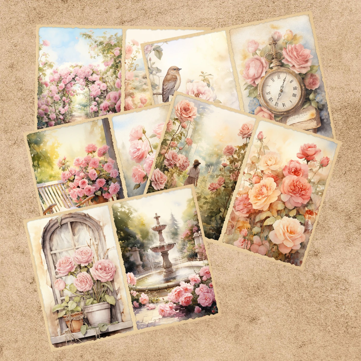 10 Sheets A5 Size Spring Girls Garden Background Vintage Grunge Journal Planning Scrapbooking