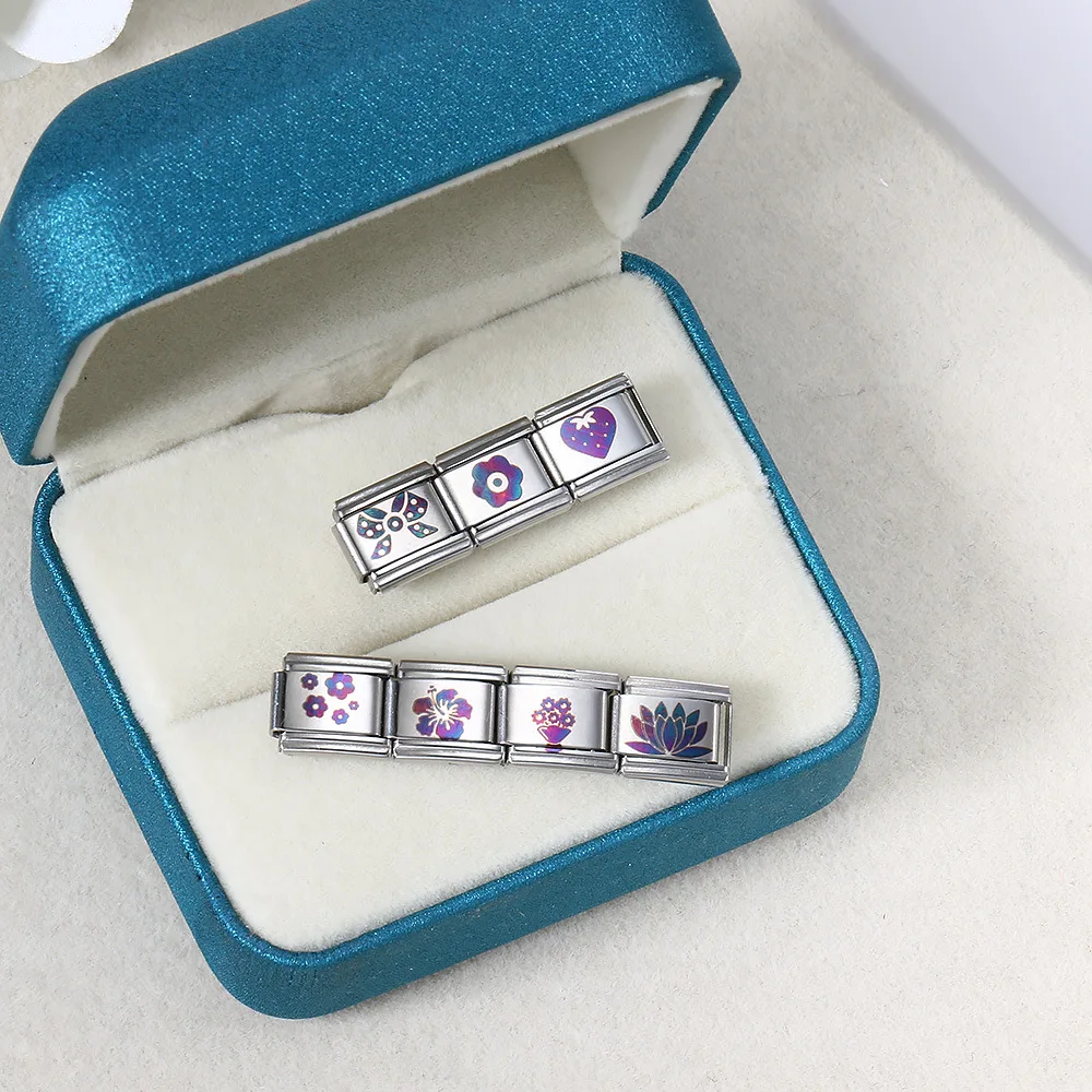Laser Engraving Patterns Charm fit 9mm Italian Modular Bracelet Titanium Steel DIY Free-Combination Modular Making Accessories