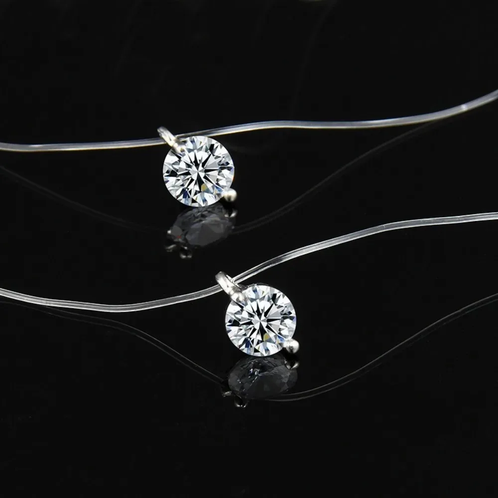Simple Round Single Rhinestones Pendant Necklaces Women Trendy Transparent Fishing Line Short Chokers Party Neck Jewelry