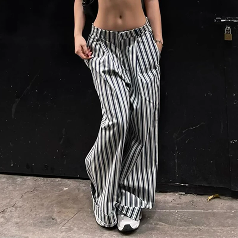 Rockmore Striped Low Waist Wide Leg Pants Women Old Money Style Streetwear Fashion Baggy Trousers Office Elegant Suit Pants 2024