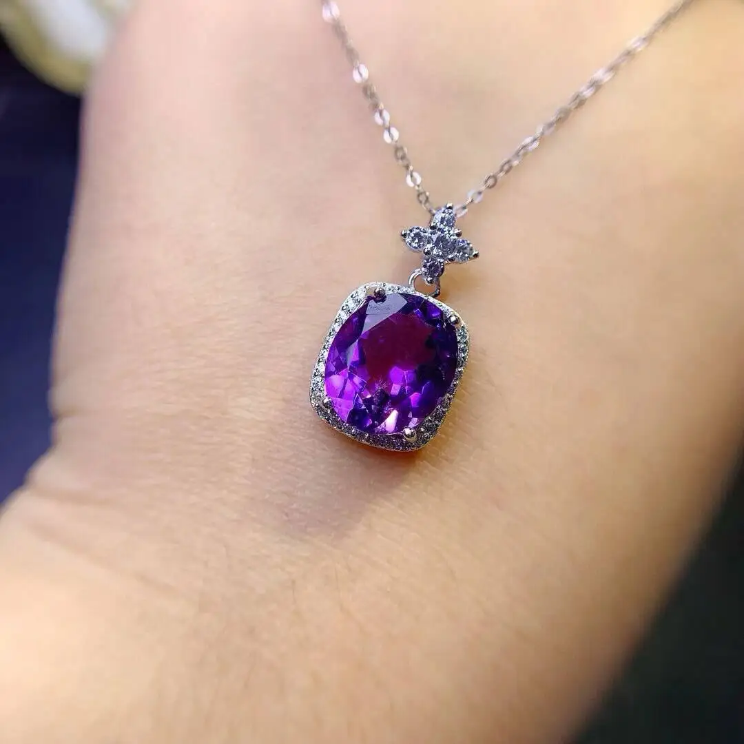 KJJEAXCMY New Jewelry Natural Women's Amethyst Pendant 925 silver inlay Colorful and splendid Crystal pure fire flash explosion