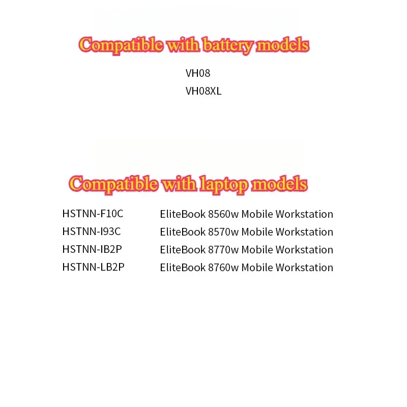 NEW VH08 14.8V 4400mAh 83Wh Laptop Battery for HP EliteBook 8560w 8570w 8760w 8770w VH08XL HSTNN-LB2Q