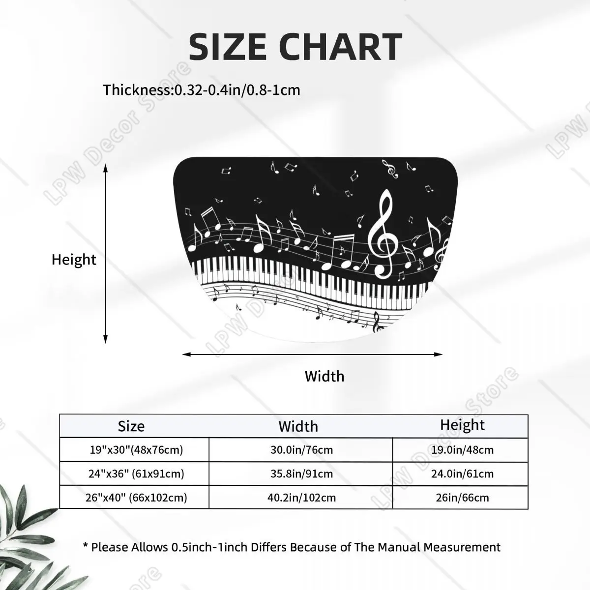 Black White Piano And Music Note Soft Flannel Half Round Doormat Non Slip Bathroom Mat Absorbent Floor Carpet for Garage