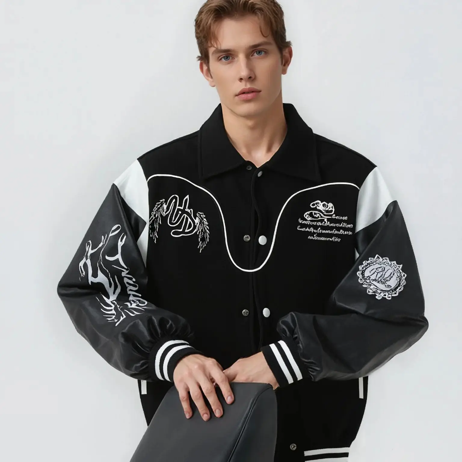 Veidoorn Baseball Jacket Men's Trendy Loose-Fit Outerwear for Fall Streetwear Vintage Athletic Coat Casual Sports Windbreaker