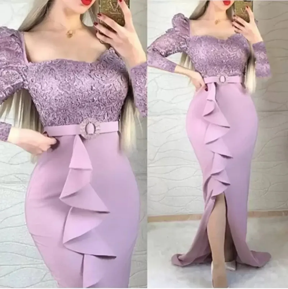 2023 Elegant Arabic Formal Mother of the Bride Dress For Women Mermaid Long Sleeves Lace Satin Prom Gowns Special Occasion Dress