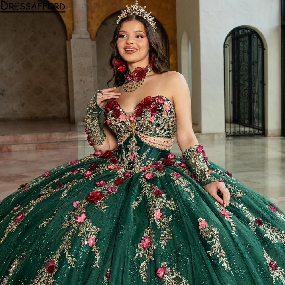 

Индивидуальное изумрудно-зеленое бальное платье принцессы для квинсеаньеры, платье для дня рождения с открытыми плечами, модель Vestidos De 15 Anos XV