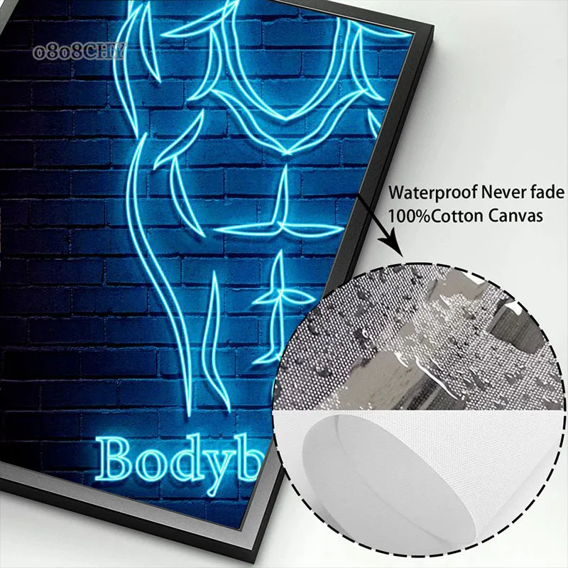Fitness Neon Art Canvas Prints Paintings Fitness GYM Body Motivation Posters Bodybuilding Wall Art Pictures for Home Gym Decor