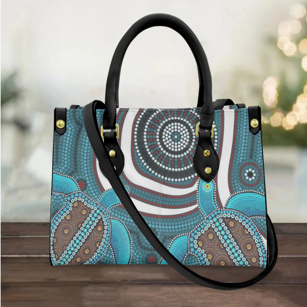 Australian Aboriginal Pattern Blue Turtle Designer Tote Bag Women Casual Messenger Fashion Top Handle Big Capacity Shoulder Bag