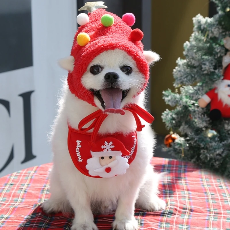 Chapeau de sauna de sapin de Noël renne, décorations pour animaux de compagnie, pompons étoile renne, vêtements de sauna pour chien, accessoires photo