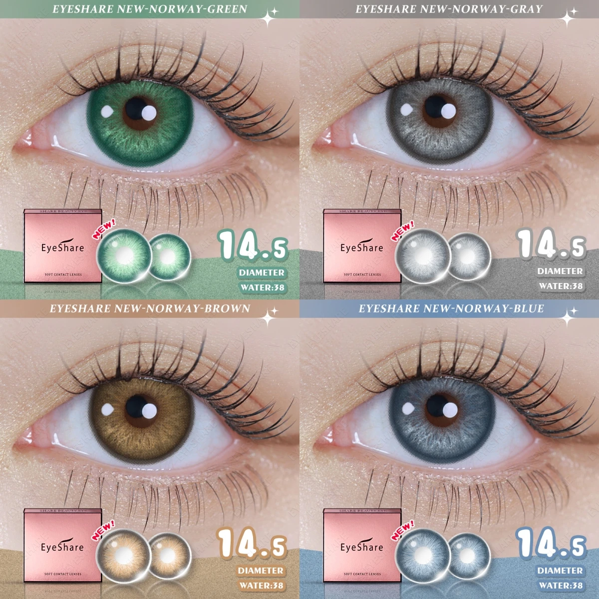 EYESHARE Farbige Kontaktlinsen für Augen, braune Augenlinsen, modische blaue Kontaktgrüne Augenlinsen, bunte Linsen, jährlich, 2 Stück/Paar