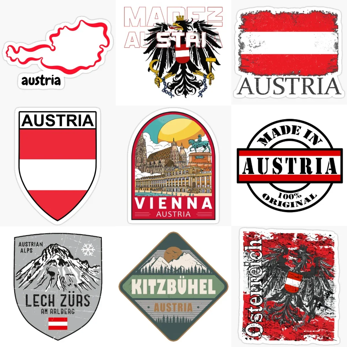 

Austria Flag Map Eagle Emblem Creative Waterproof Stickers for Car Bicycle Helmet Window Fridge Wall Decoration Accessories