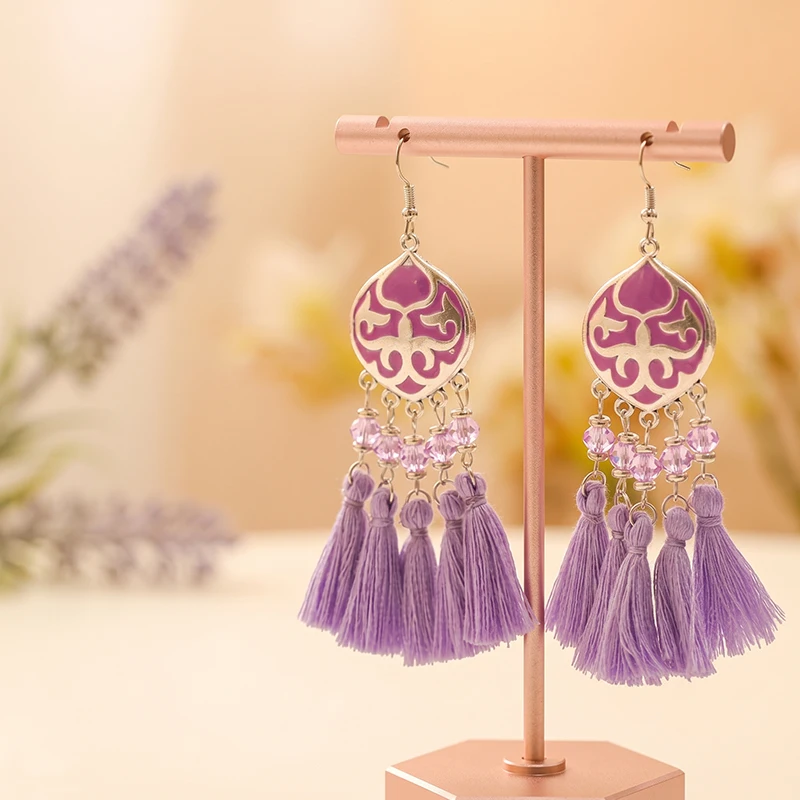 Vintage Ethnische Bunte Quaste Ohrringe für Frauen Elegante Pfirsich Herz Kristall Legierung Ohrring Party Hochzeit Täglichen Schmuck – Detail 7
