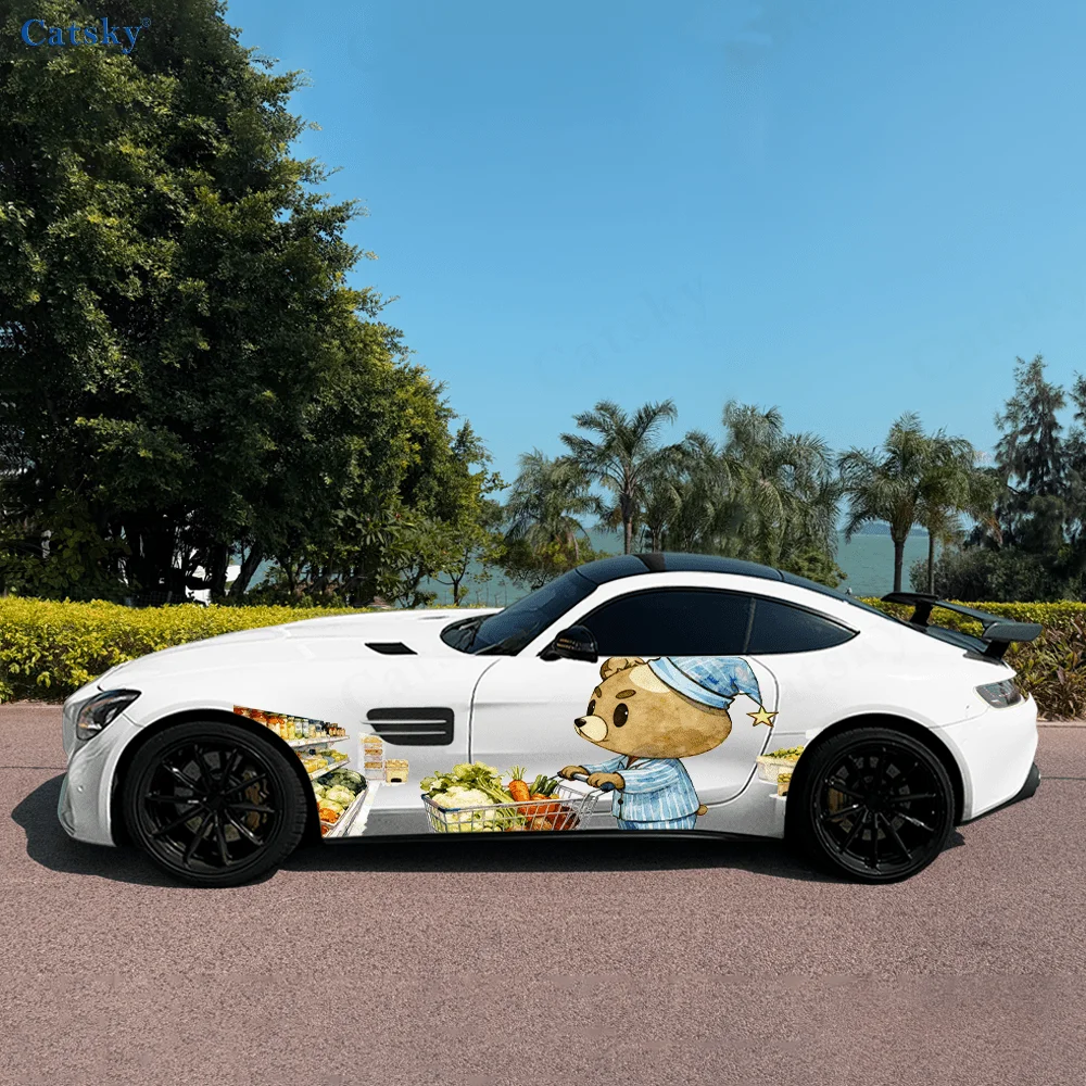 

Милые пижамы, плюшевый мишка, креативный узор, наклейки для кузова и двери автомобиля, модные наклейки, костюм из двух предметов