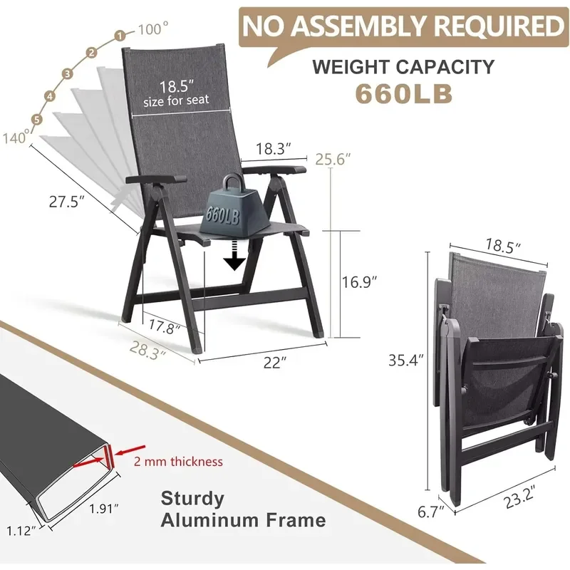 CE Modern Folding Chair for Indoor Outdoor Balcony Patio Porch Garden Lawn Pool Comfortable Black