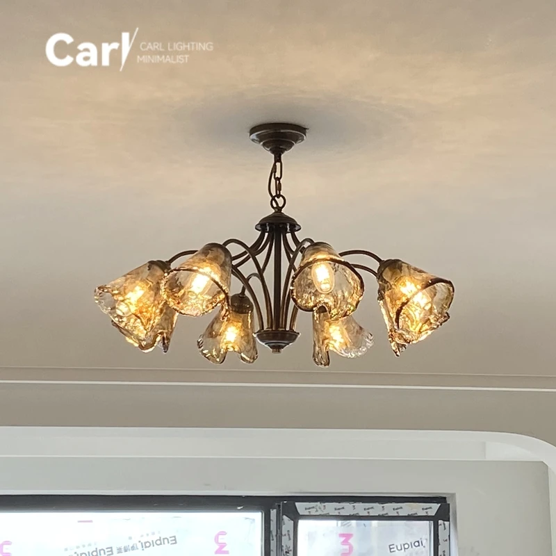 American Style Bedroom Pendant Light Retro and Simple Facing Downwards Low Rise Living Room Dining Room Glass Lighting Fixtures