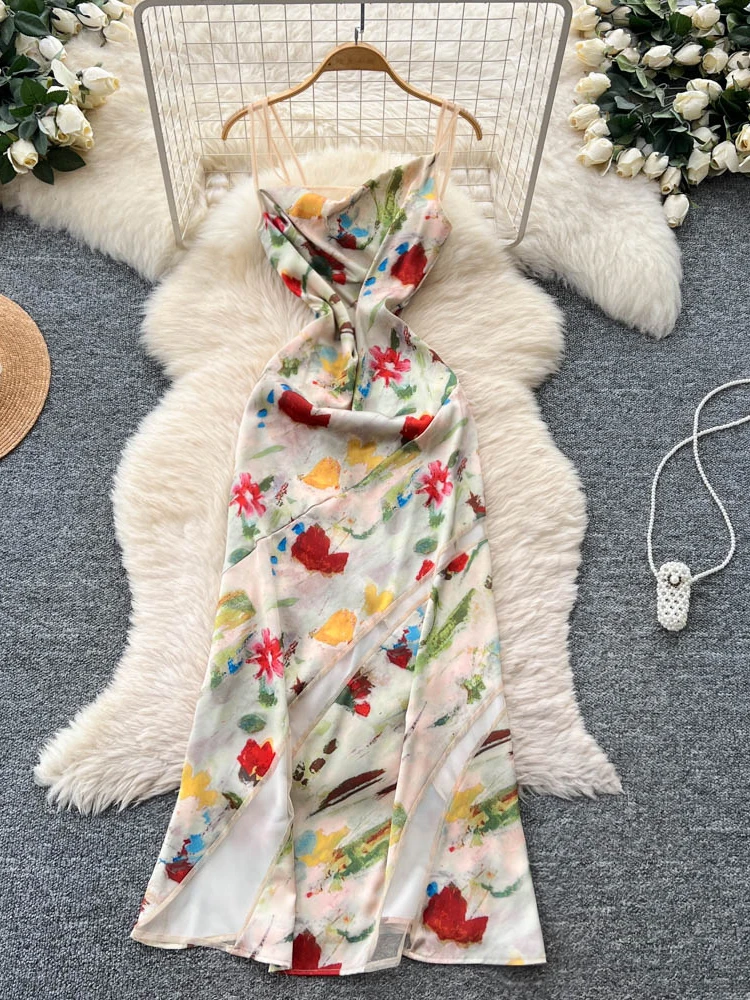 ريترو استراحة الشاي الأزهار طباعة ماكسي الدكتور المرأة تصميم تحسس تول لصق الخصر Cinchy ثوب ألف خط تنورة الصيف Faion