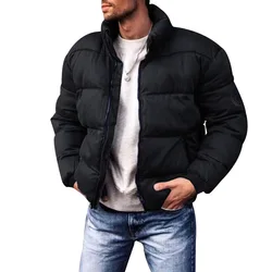 Heren Winter Donsjack Casual Effen Kleur Opstaande Kraag Rits Warmte Verdikking Donsjack Met Lange Mouwen Heren Kleding 2023