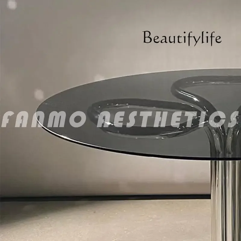 X Nordic Simple Designer Glass Dining Table Home Living Room Guest Table Retro Wrought Iron Dining Table