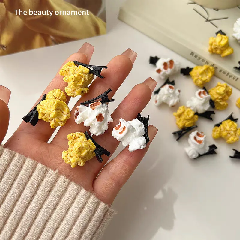 Cute Handmade Realistic Popcorn Hair Clip for Girls, Side Bangs and Forehead Hairpin Headwear