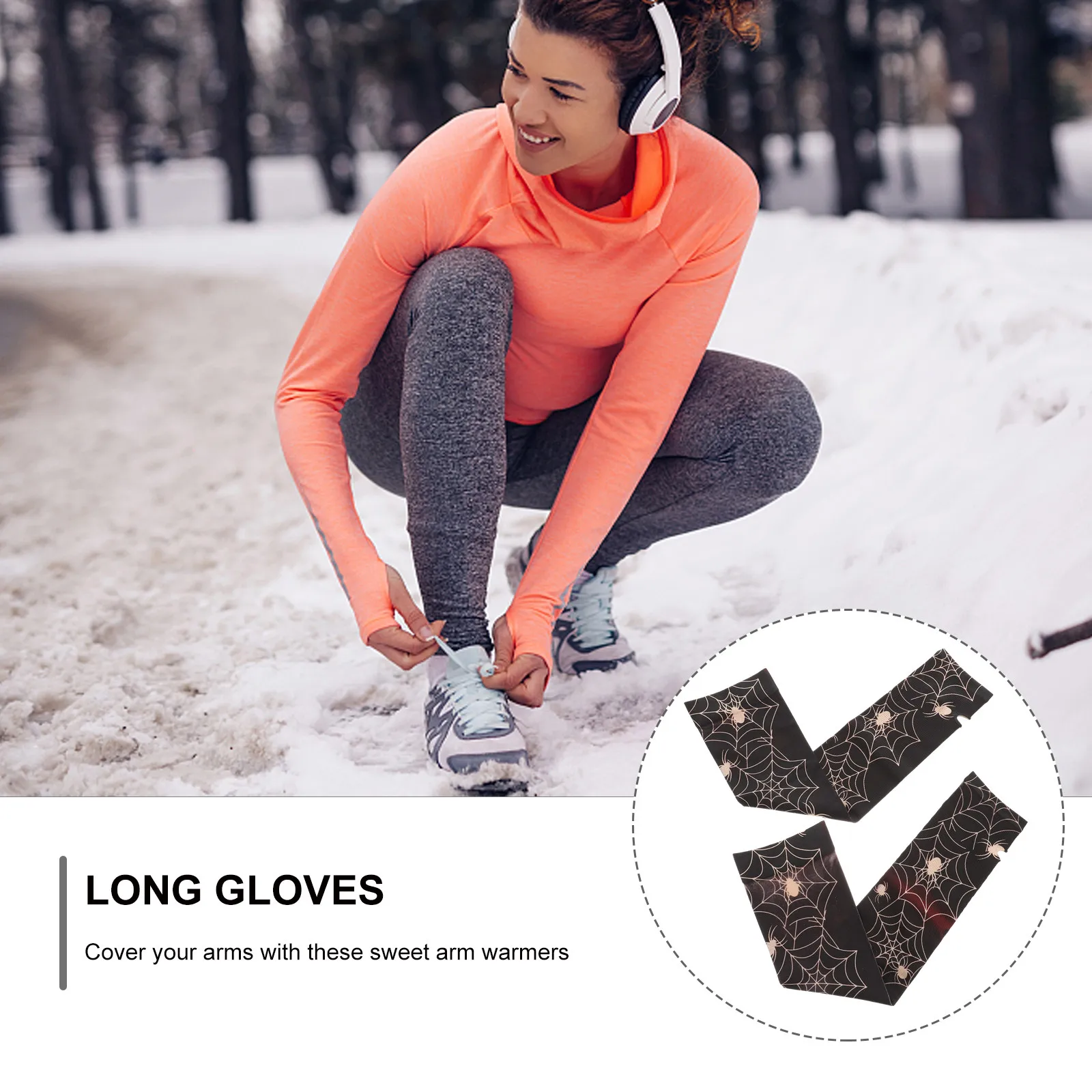 Arm Warmers Fingerless Gloves Free Size Black White Dacron Stretch Cozy Long Winter Arm Gloves for Driving Texting Playing Catch