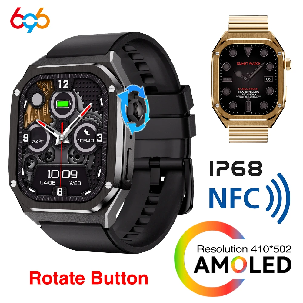 

2024 Men Blue Tooth Call 1.96" AMOLED Smart Watch IP68 Waterproof Music Play Sports Fitness Heart Rate Bracelet NFC Smartwatch