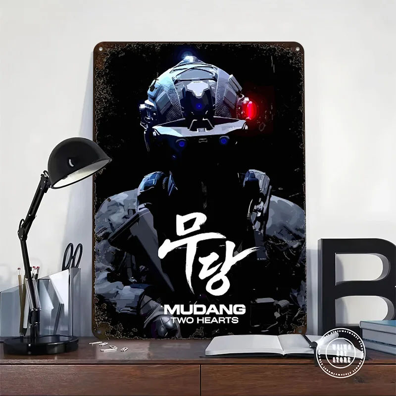 Mudang: Two Hearts - Military 3D Printed Texture Poster Personalized Wall Art Retro Metal Tin Signs for Aesthetic Room Decor Men