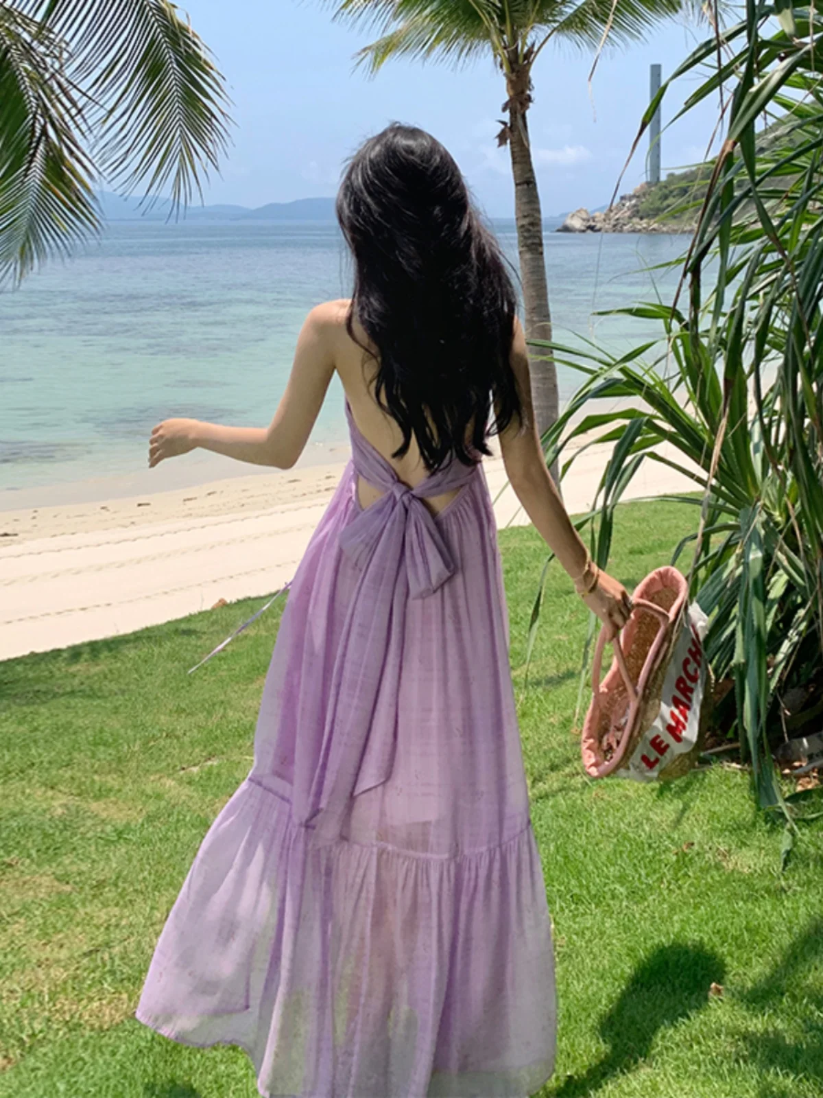 Vaion 슬레 오프숄더 타이다이 퍼플 플리치 스커트 여성 여름 해변 촬영 드레스 울트라 페어리 A라인 가운