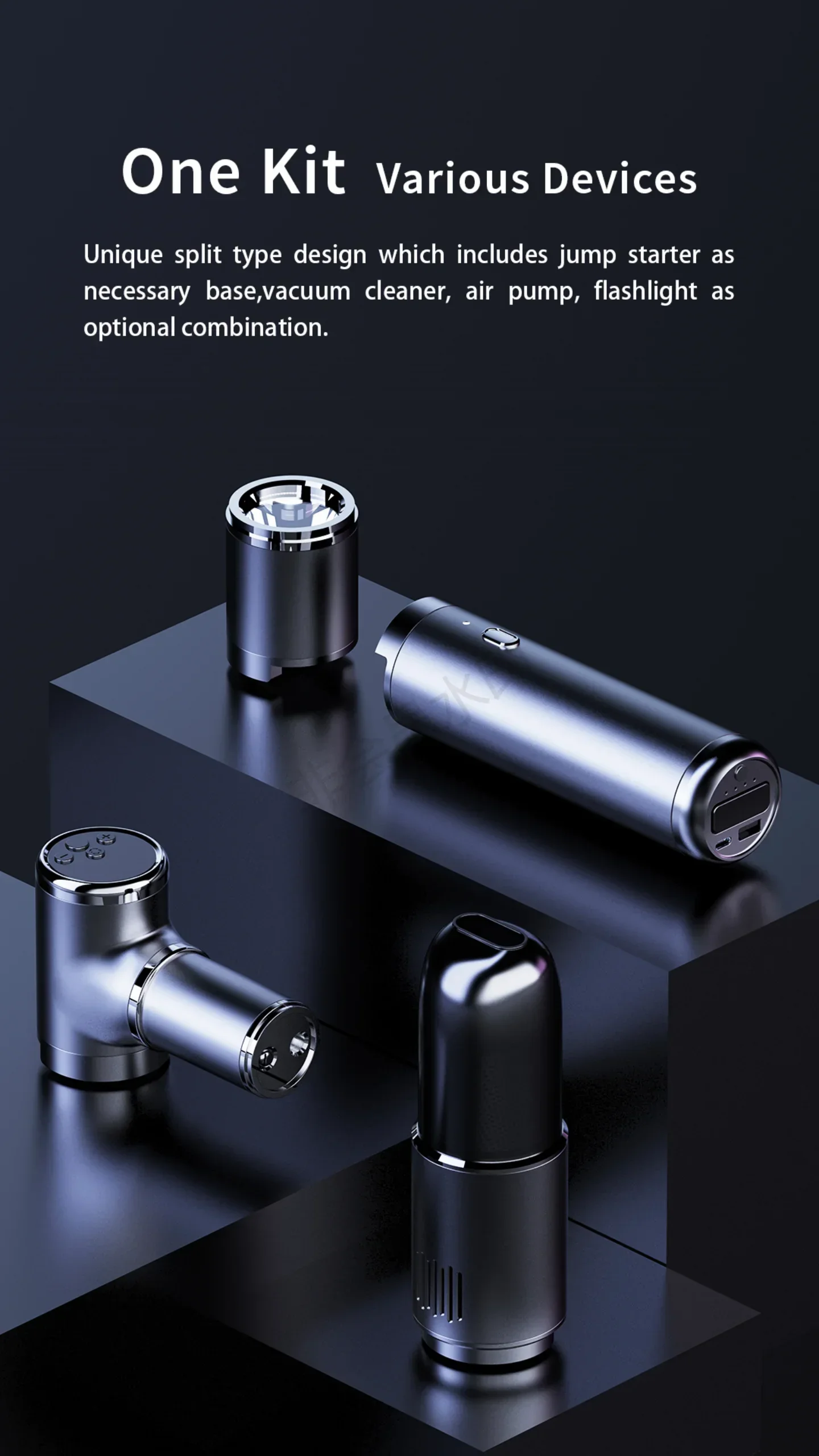 휴대용 자동차 콤보 키트, 자동차 점프 스타터, 공기 압축기, 진공 청소기 손전등 및 보조배터리 포함, 12V, 10000mah