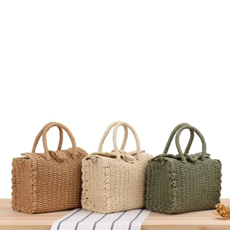 Summer Straw Beach Bag Handmade Handbag Women Shoulder Bags Rattan Beach Bags Bohemian Woven Crossbody Basket Tote sac