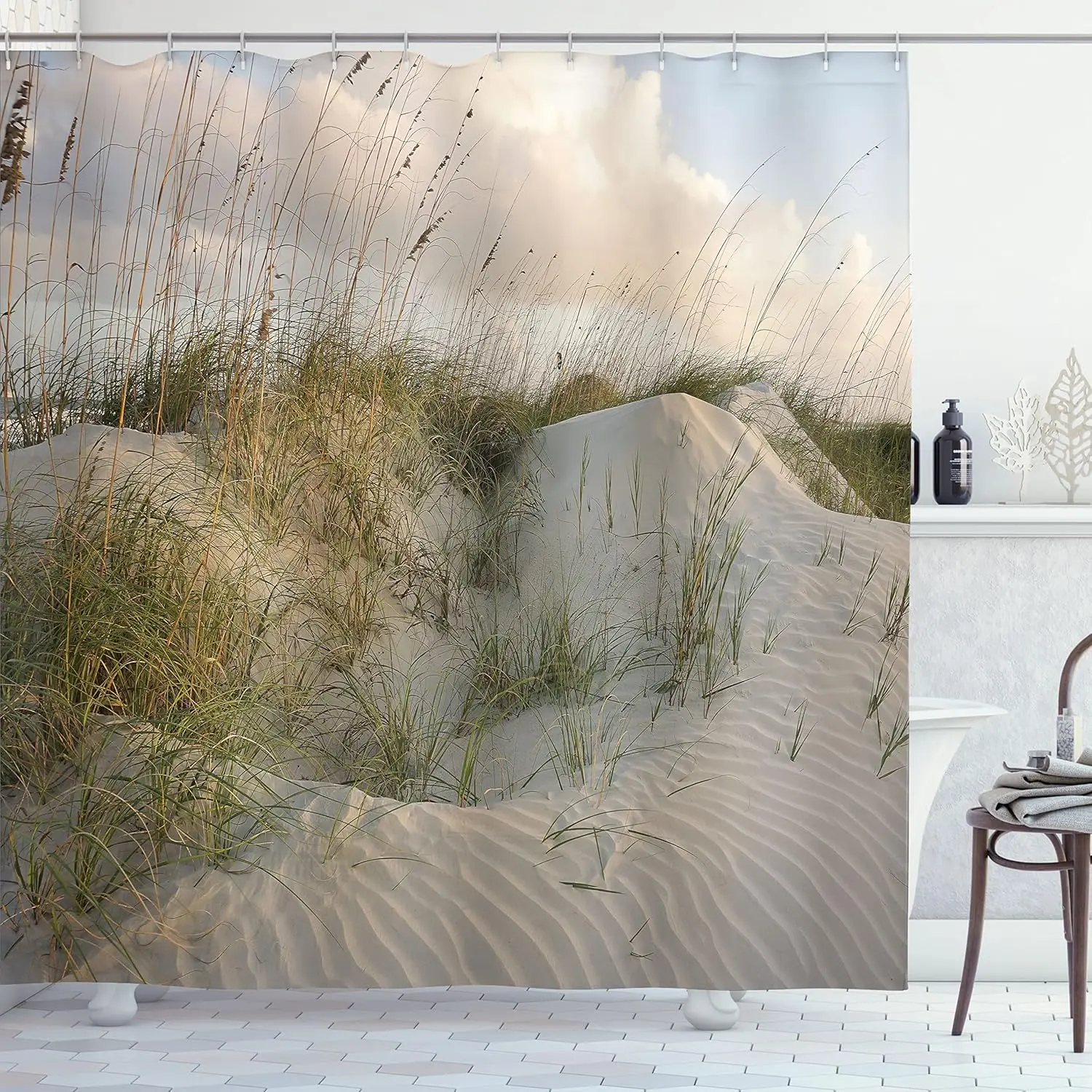 

Beach Sand Dunes Shower Curtain Coastal Nature Scene Ocean View Bathroom Decor Linen180x210