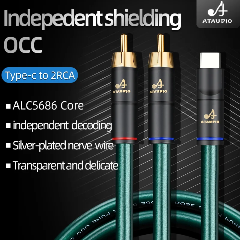 HiFi Type C to 2RCA Cable 7N OCC ALC5686 Core 2RCA Male for Phone Audio Cable