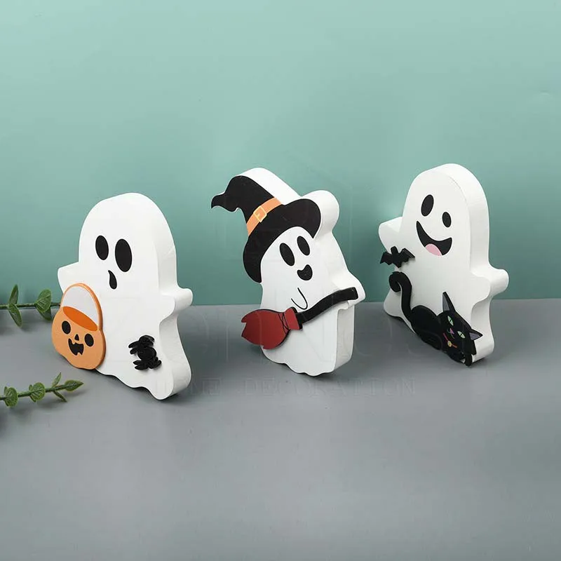 3 pz/set spettrale decorativo carino zucca di legno fantasma stravagante scopa Halloween tavolo decorativo partito decorazioni per la casa