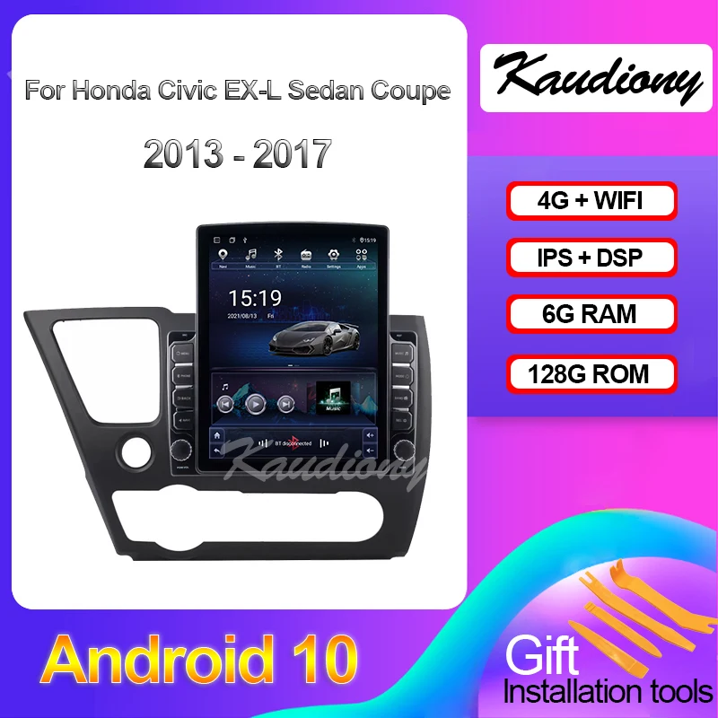 Kaudiony Tesla Style Android 10 For Honda Civic Auto GPS Radio Navigation Car DVD Multimedia Player Stereo 4G GPS DSP 2013-2017