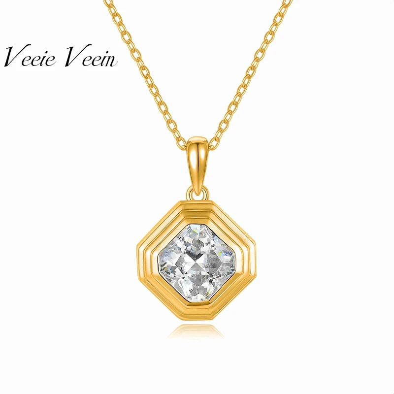 

Veeie Veein Элитный бренд S925 стерлингового серебра муассанит ожерелье с небольшим восьмиугольным ретро-подвеской аксессуар для женщин