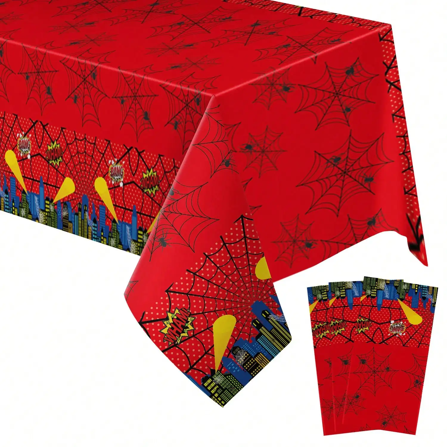 

Red Comic-Style Spiderweb Tablecloth 137x274cm for Halloween Party Decor
