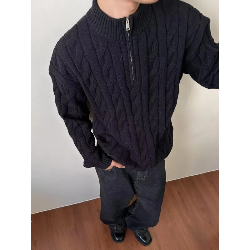 

Winter Sweater Men Warm Fashion Casual Zipper Knitted Pullover Men Korean Loose Long Sleeved Sweater Mens Jumper Clothes M-2XL