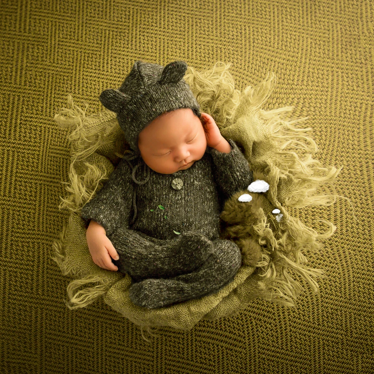 Newborn Boy Photo Prop Suit 0-3 Months Soft Knitted Romper  Hat Cute Bebe Studio Photography Costume Infant Baby Accessories