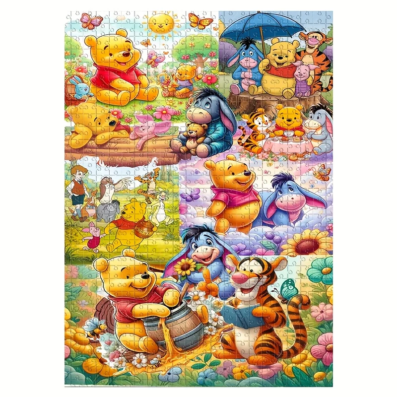 

1000pcs Puzzle Featuring Cartoon Animals Like Winnie The Pooh, Eeyore, Piglet, And Tigger, Along with Beautiful Flowers. This