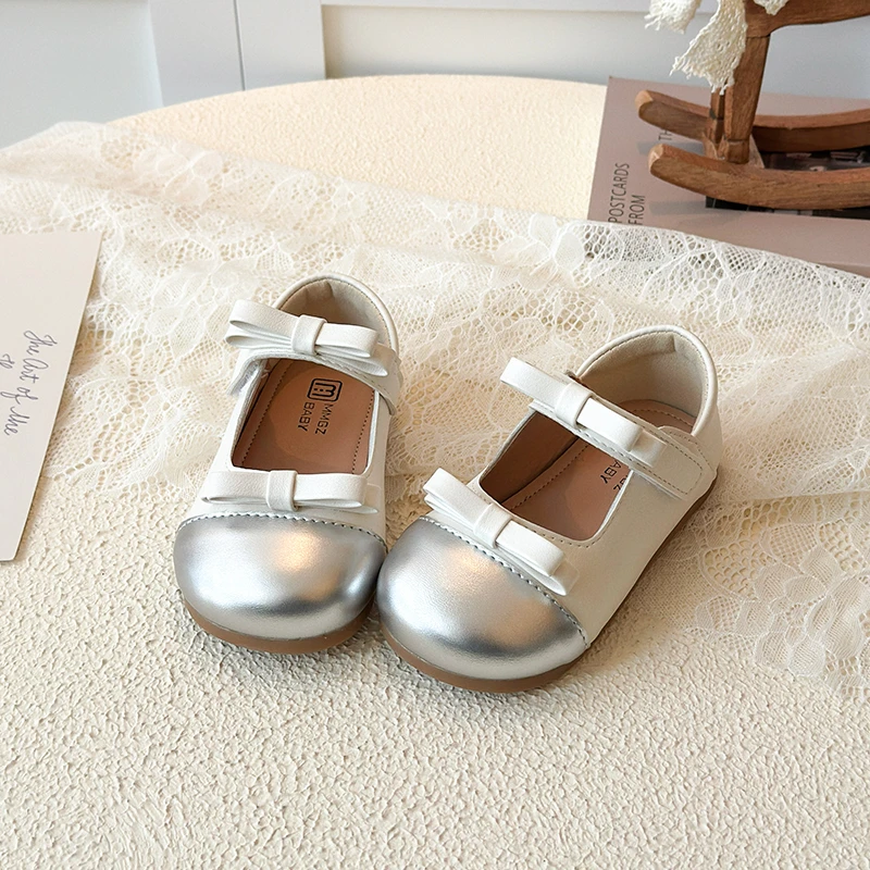 Spring Autumn Baby Girls Leather Shoes Children Casual Shoes Kids Comfortable Soft Sole Anti-Slip Bow Princess Shoes Size 21-30