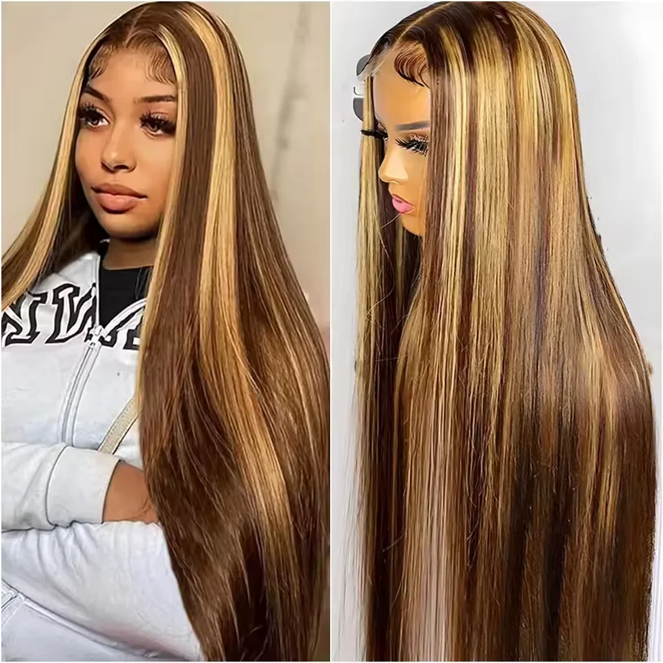 

Прозрачные парики с HD-кружевной вставкой 13x6, 46 дюймов, прямые, с мелированием P4/27, из натуральных человеческих волос, 200% плотность, бразильские человеческие волосы для женщин.