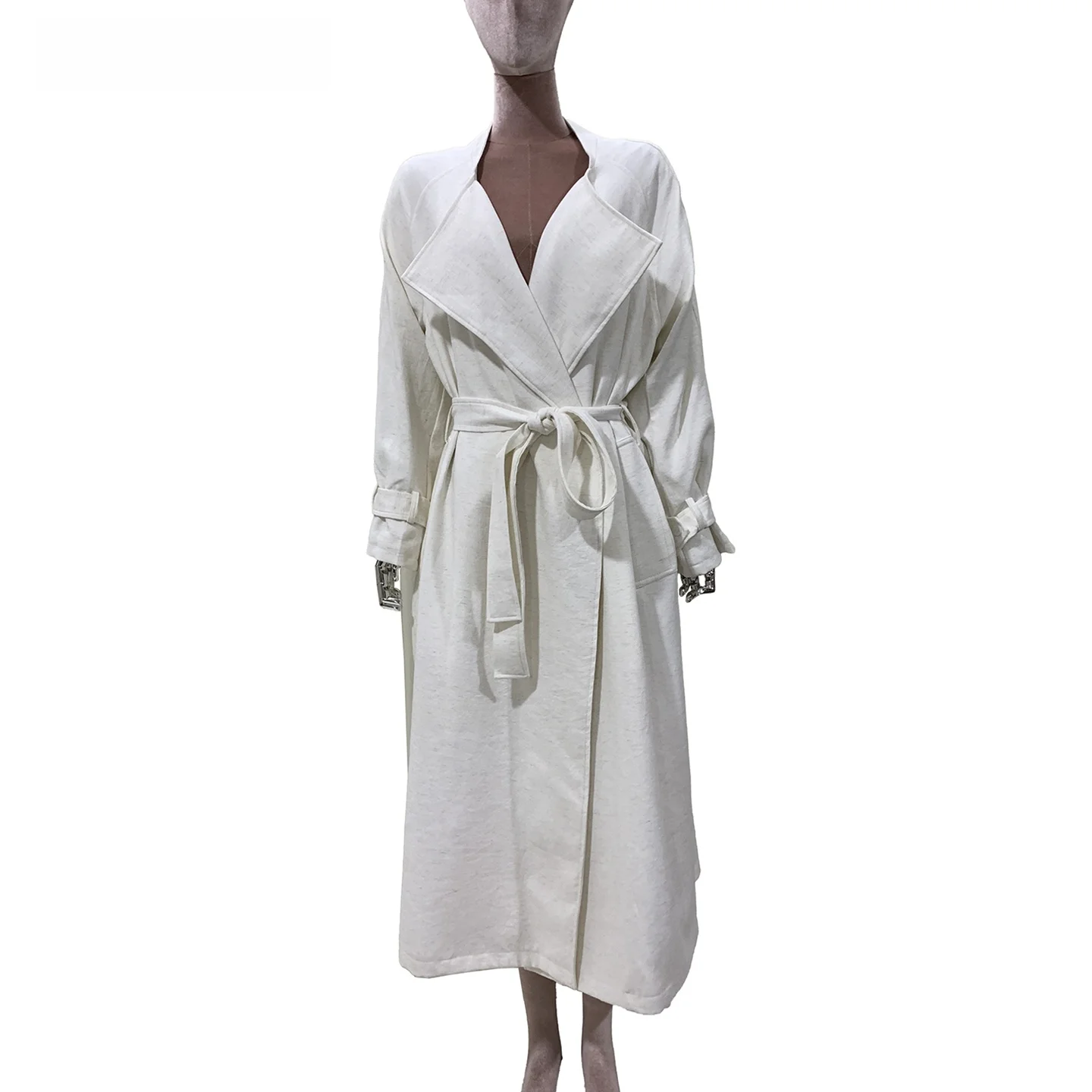 

Nerazzurri Cotton Linen Loose Long Lightweight Autumn New Sle Women's Coat Outerwear Ele Simple Commute Sle Pure Color