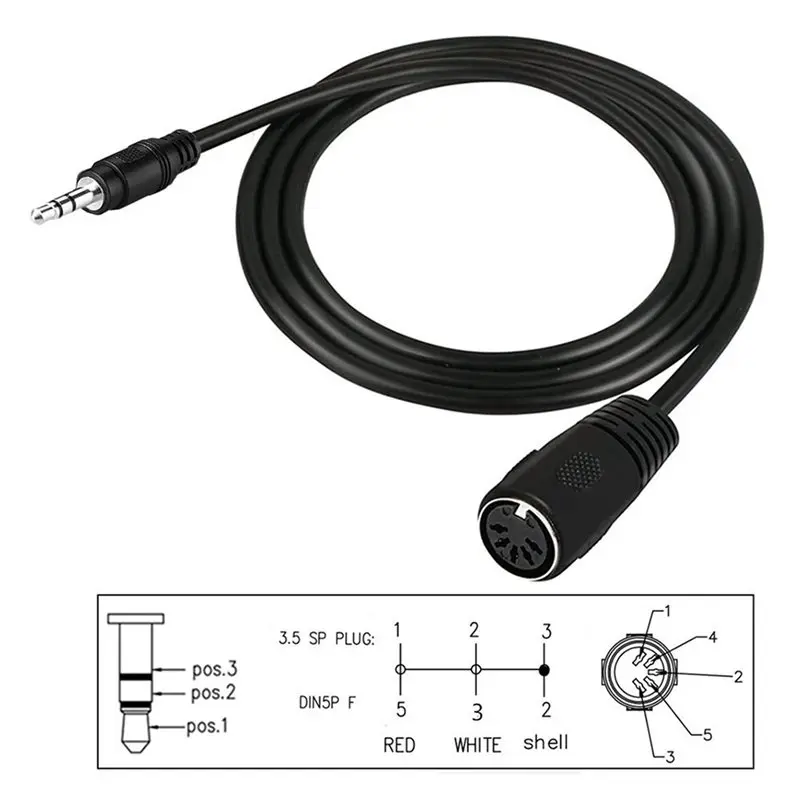 AS95 DIN to 3.5mm Cable 50CM 5 Pin DIN Female to 3.5mm Male AUX Headphone Stereo Jack Adapter Input Cable for Keyboards 2X