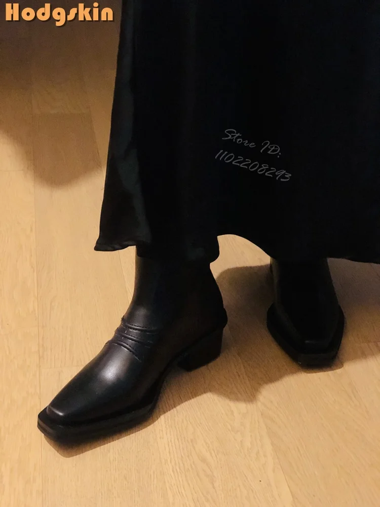 

Novelty Square Toe Short Boots Solid Chunky Heel Velvet Modern Ankle Boots 2025 Winter New Women's Duck Shoes Back Zipper