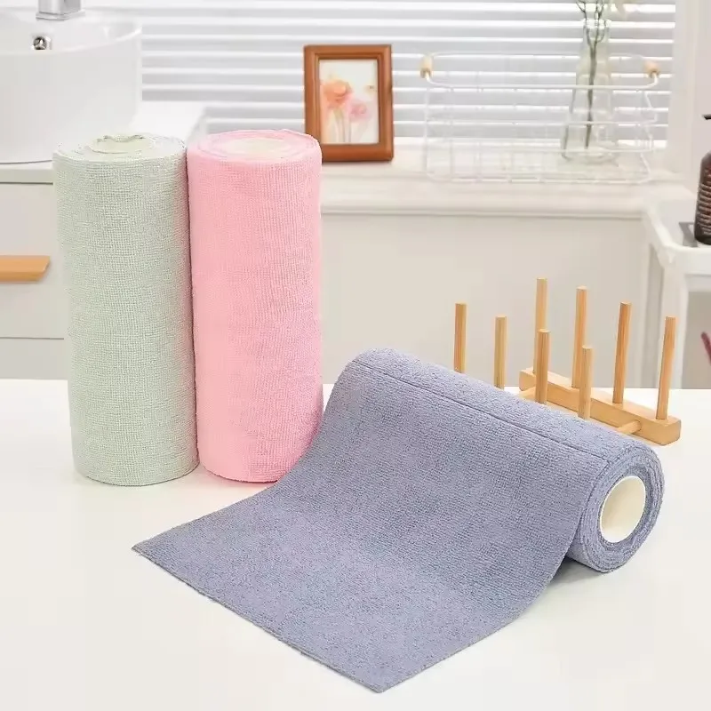 

Reusable Cleaning Wipe Household Kitchen Cloth Microfiber Towel Rolls Dish Rags Wash Paper Towel Replacement 25cm 20pcs