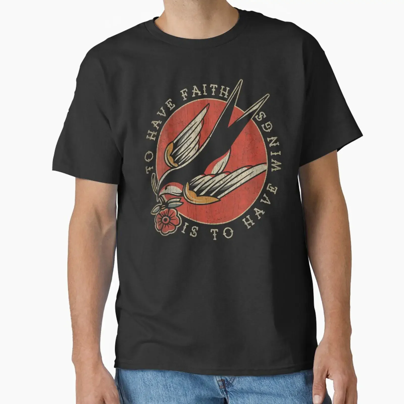 To Have Faith is Wings Old School Vintage Swallow Tattoo Design Classic T Shirt vintage Washed designer clothes graphic