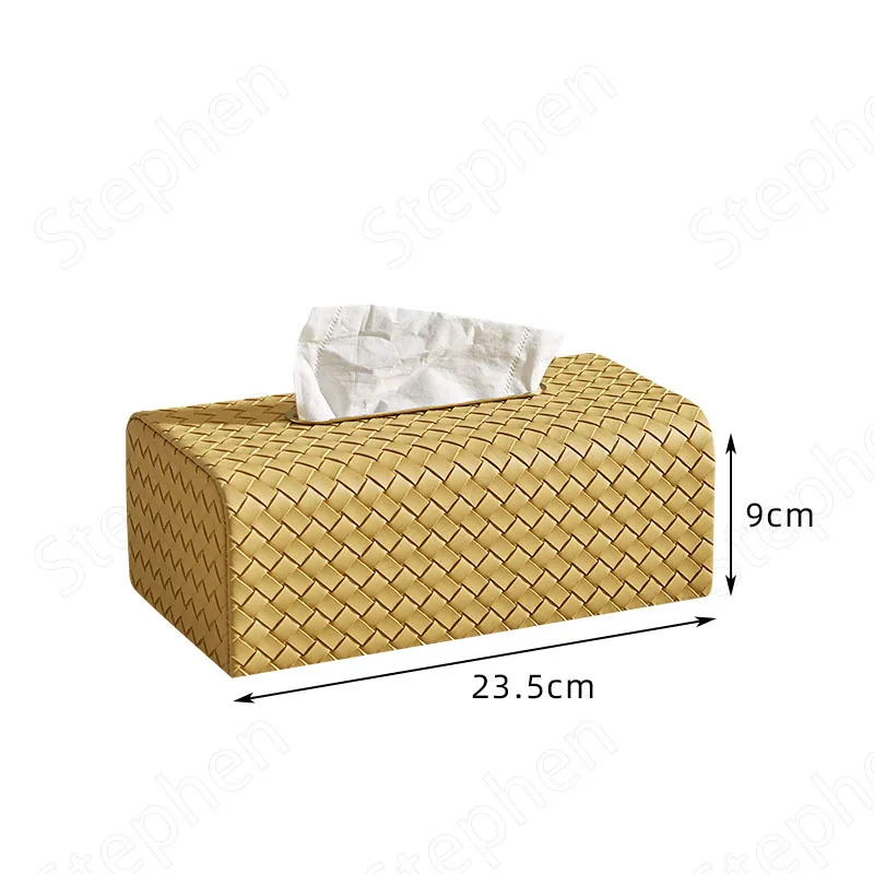 Creativity Woven Leather Tissue Boxes Nordic Simple Solid Color Golden Stroke Napkin Holder Household Desktop Paper Towel Box