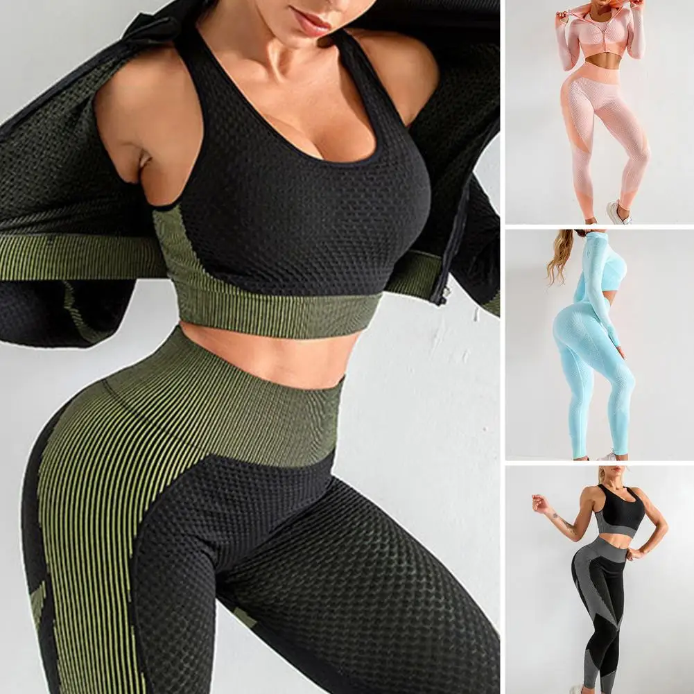 2 Pcs/Set Seamless Women Sportswear Set Hollow Out Soft Vest Pants Set Sweat Absorption High Waist Lady Crop Top Leggings Set