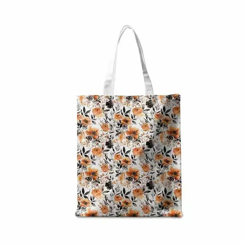 MK013 Orange Flower Tote Bag Floral Autumn Beach Bag